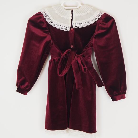 Vintage Bow Age Girls Holiday Dress Size 6 Velour Lace Victorian Made in USA - Picture 3 of 9